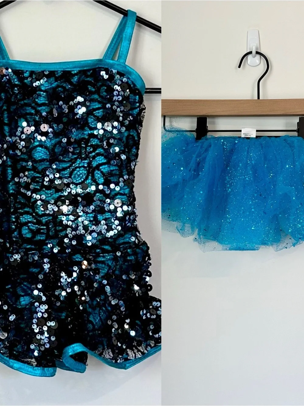 NEW Peacock Blue Sequin Tutu Dress Kids Dance Costume with Sparkle Tutu - SC